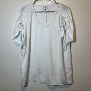 CAbi Seaside Sheer White Flowing Boho Lightweight Scrunch Sleeve Size Small